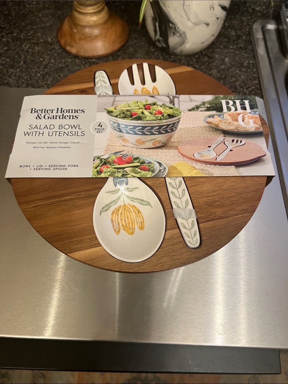 NWT Better Homes And Gardens Cream Salad Serving Set with Yellow & Green Accents